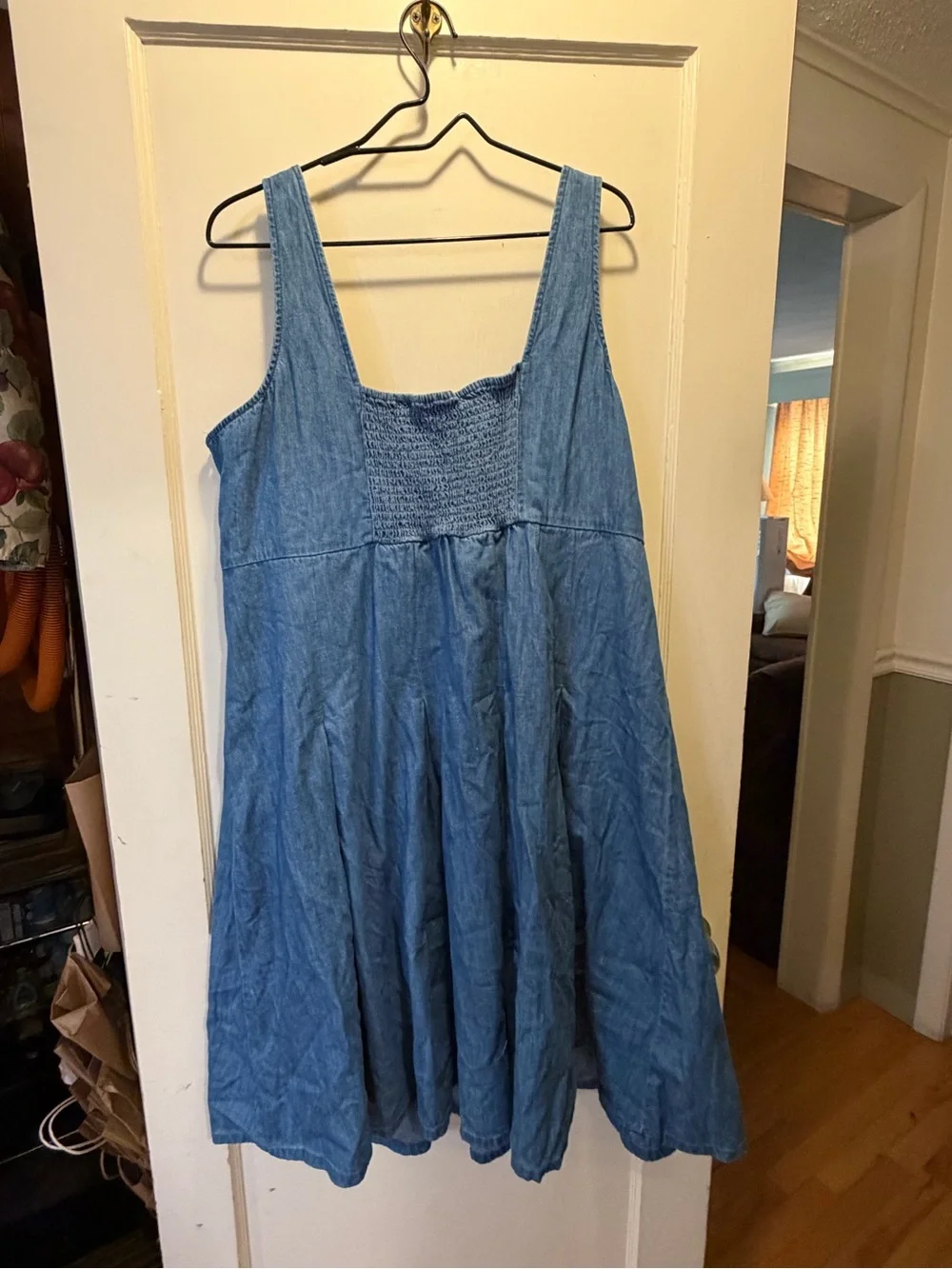 J Crew Blue Denim Square-Neck Midi Dress